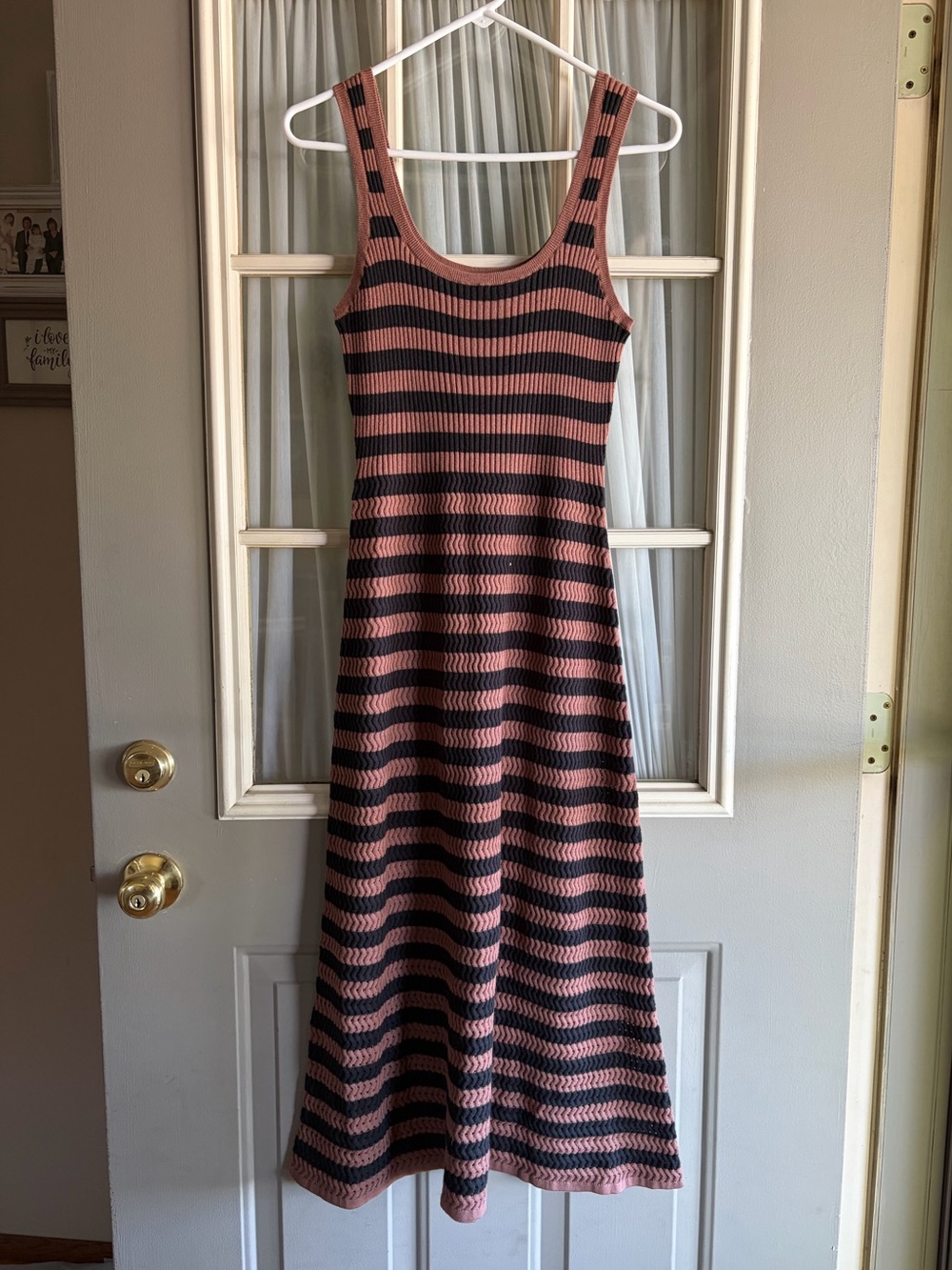 Everlane Striped Crochet Maxi Dress in Brown and Black